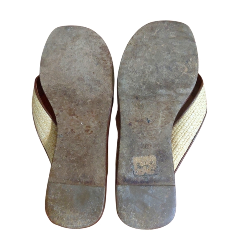 CHANEL Woven Straw And Brown Leather Thong Sandals Women's Size 6 - Picture 10 of 11